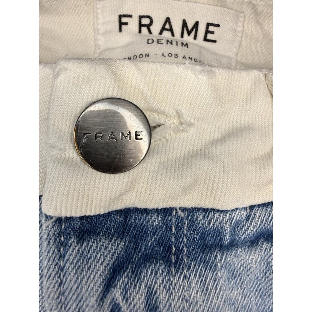 FRAME Le Crop Mini Boot Jeans Womens 24 Blue White Stripe Raw Hem Flare Cropped - Picture 7 of 16